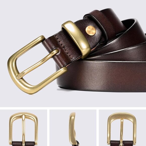 Womens Belts for Jeans,1.1" Fashion Ladies Belt with Gold Buckle,100% Italian Fu - Picture 2 of 6